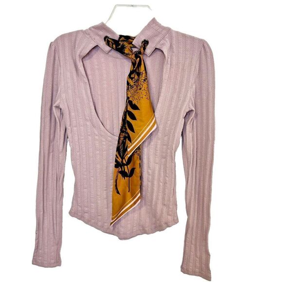 Free People Party In The Back Barely Lilac Open Tie Back Purple T-Shirt Top Smal - Picture 3 of 12